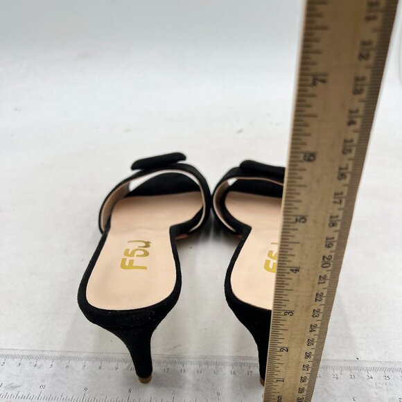 FSJ Black Casual Peep Toe Thin Mid Heels Backless Summer Sandals Slide On Mules - Picture 5 of 8